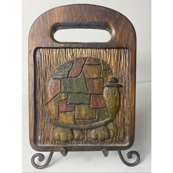 Vintage Handcrafted Wood Wall Art Turtle Folk Art Plaque Signed Susan Ulrich MI - Picture 1 of 4
